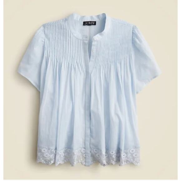 J Crew Lace Trim Pintuck Top M Blue NWT Voile Eyelet Top CK051 J.Crew Blouse - Picture 2 of 3